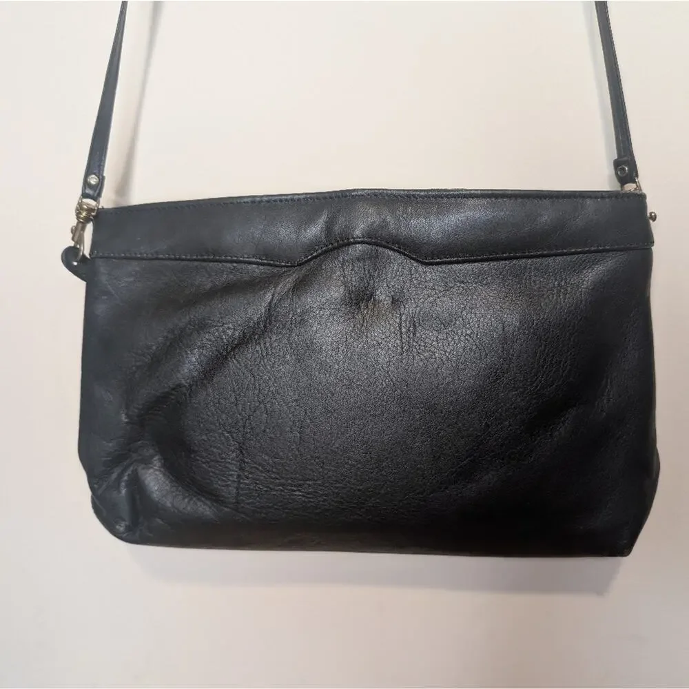 Vintage Etienne Aigner Black Leather Convertible Crossbody Clutch
